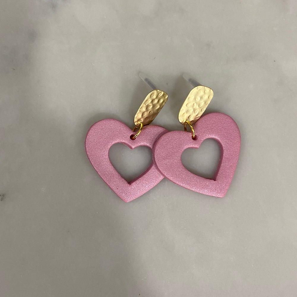 New! Gold & Pink Heart Earrings